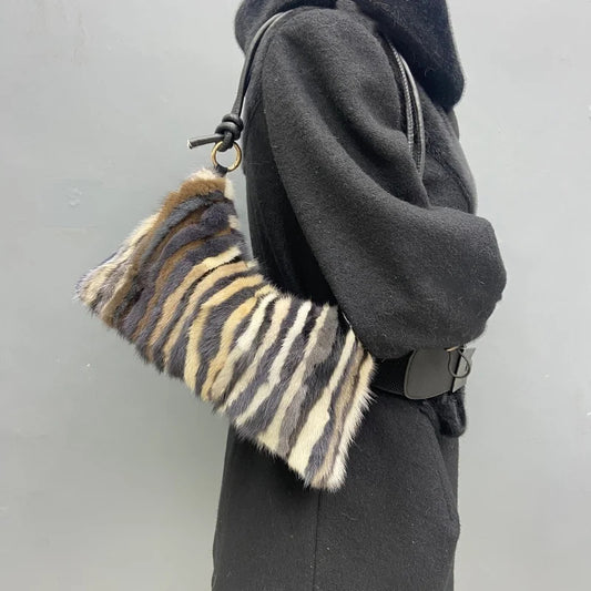 Real Mink Fur Bag Luxury Women