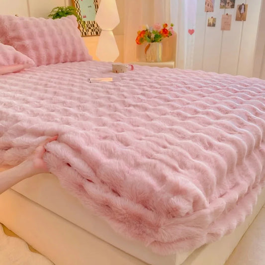 Bed Sheet for Winter Rabbit Fleece Bed Sheets