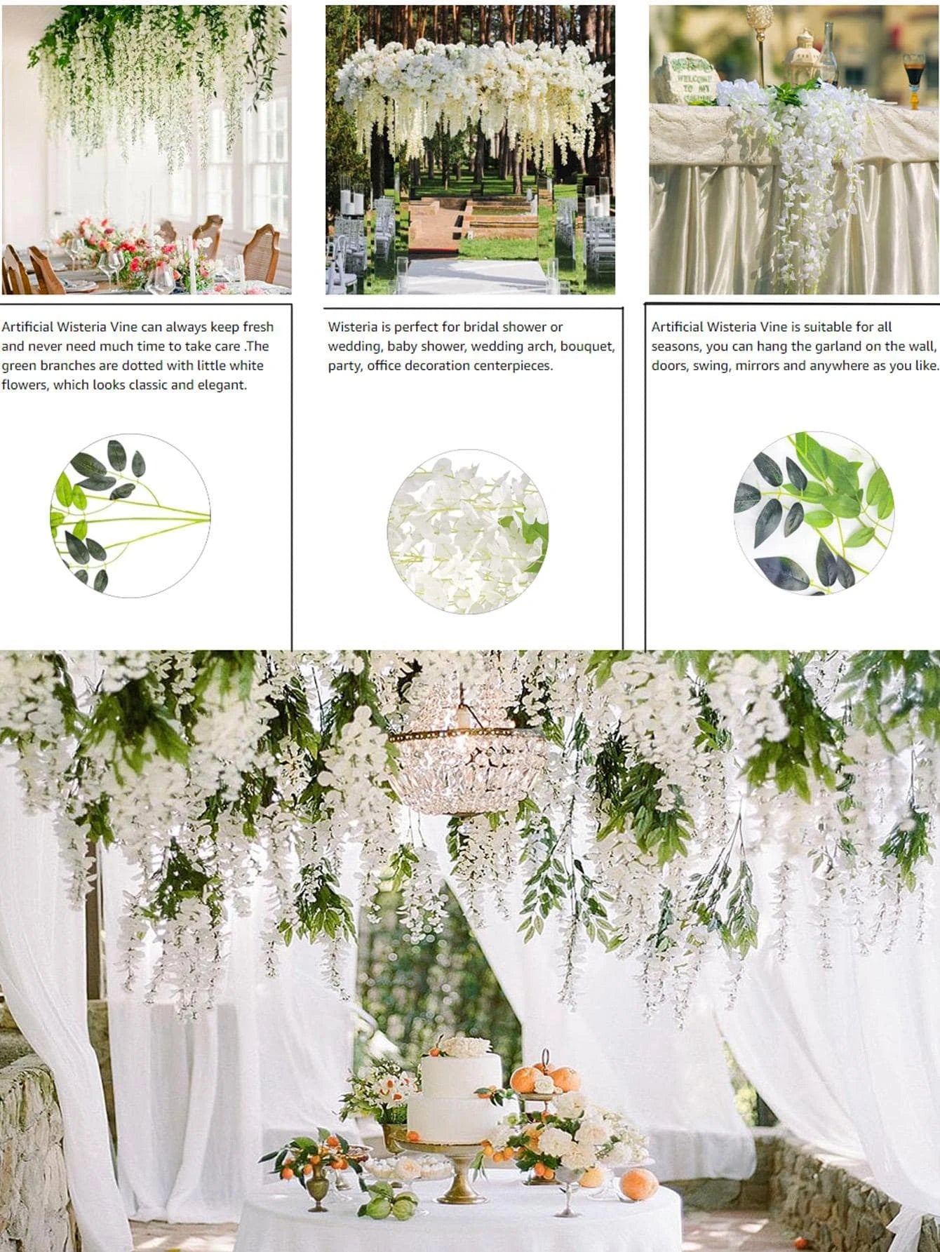 12pcs Artificial Flowers Hanging Wisteria Faux Flowers