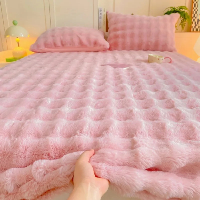 Bed Sheet for Winter Rabbit Fleece Bed Sheets