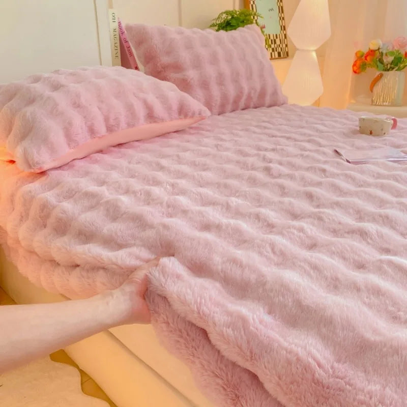 Bed Sheet for Winter Rabbit Fleece Bed Sheets